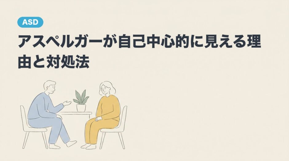 二人で穏やかに話し合う様子のアスペルガーと自己中心的に関する記事のアイキャッチ画像